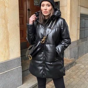 NWT ZARA FAUX LEATHER PADDED PUFFER COAT